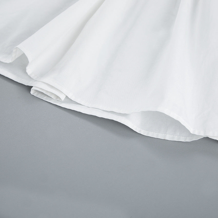 V-neck waistband white dress