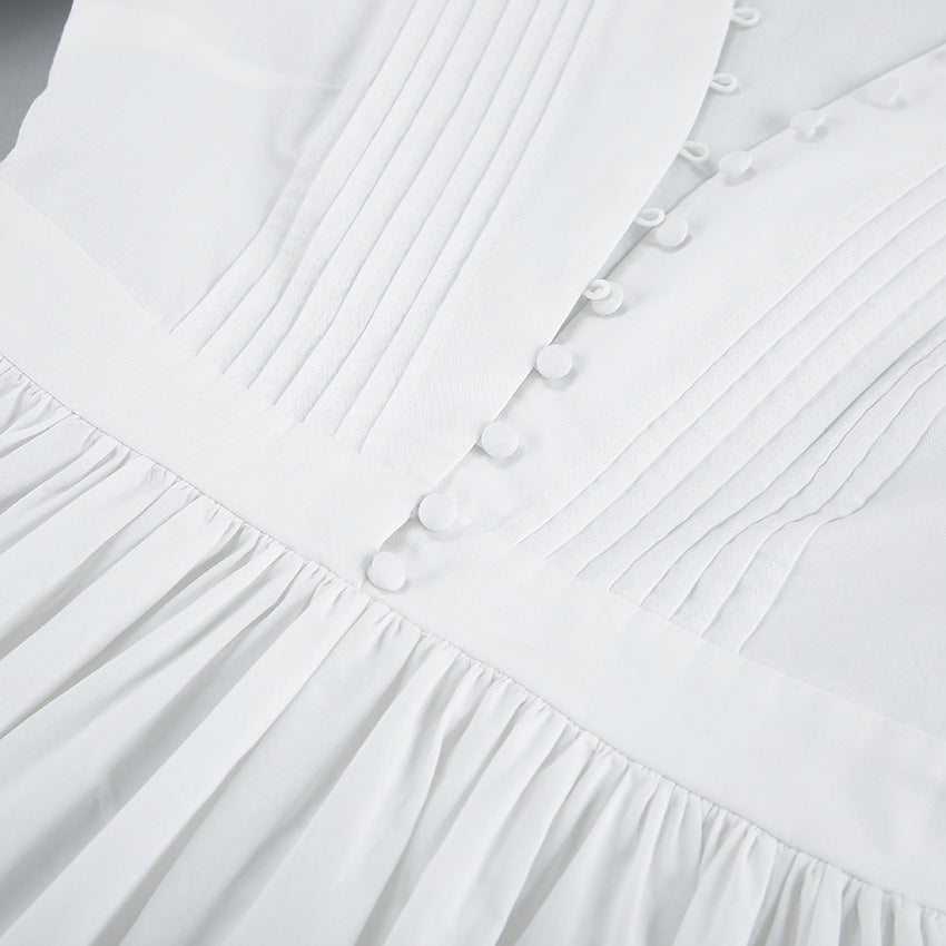 V-neck waistband white dress