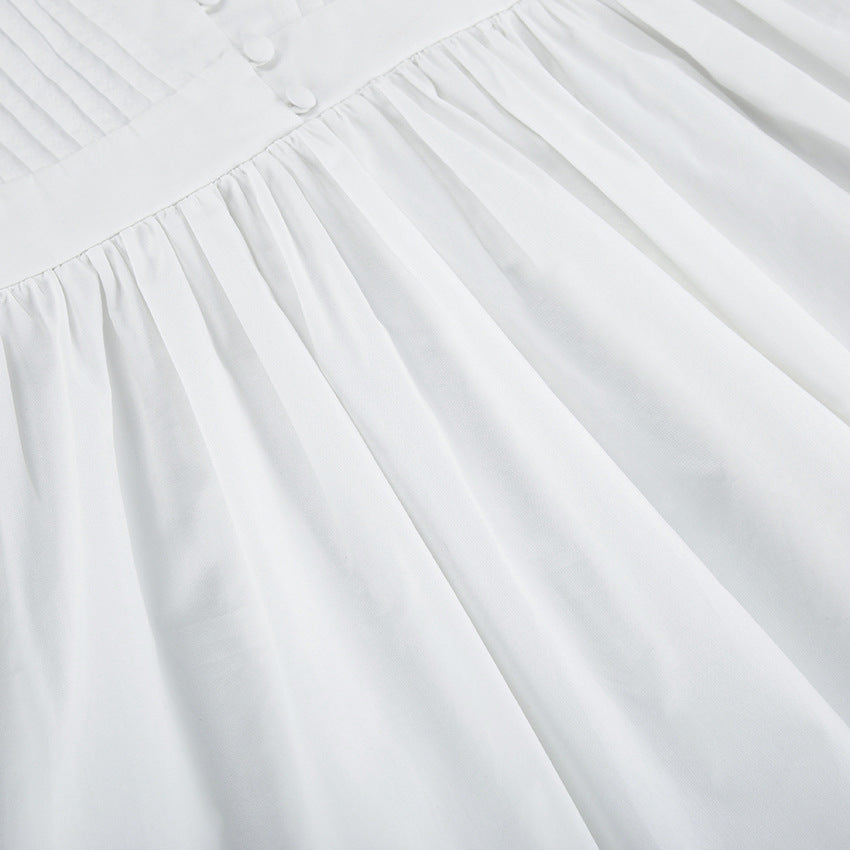 V-neck waistband white dress