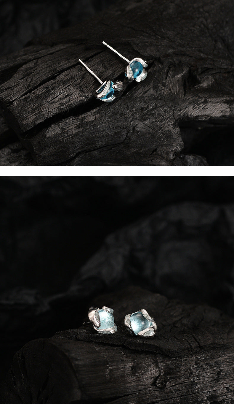 Ice blue drop silver earrings