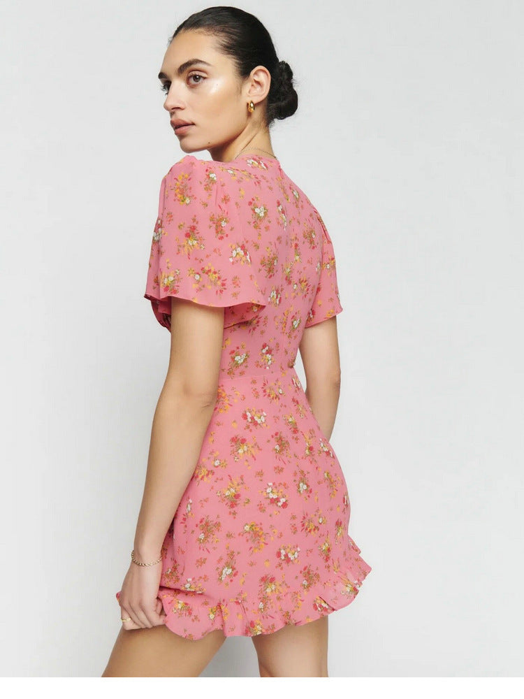 Floral deep v-neck dress
