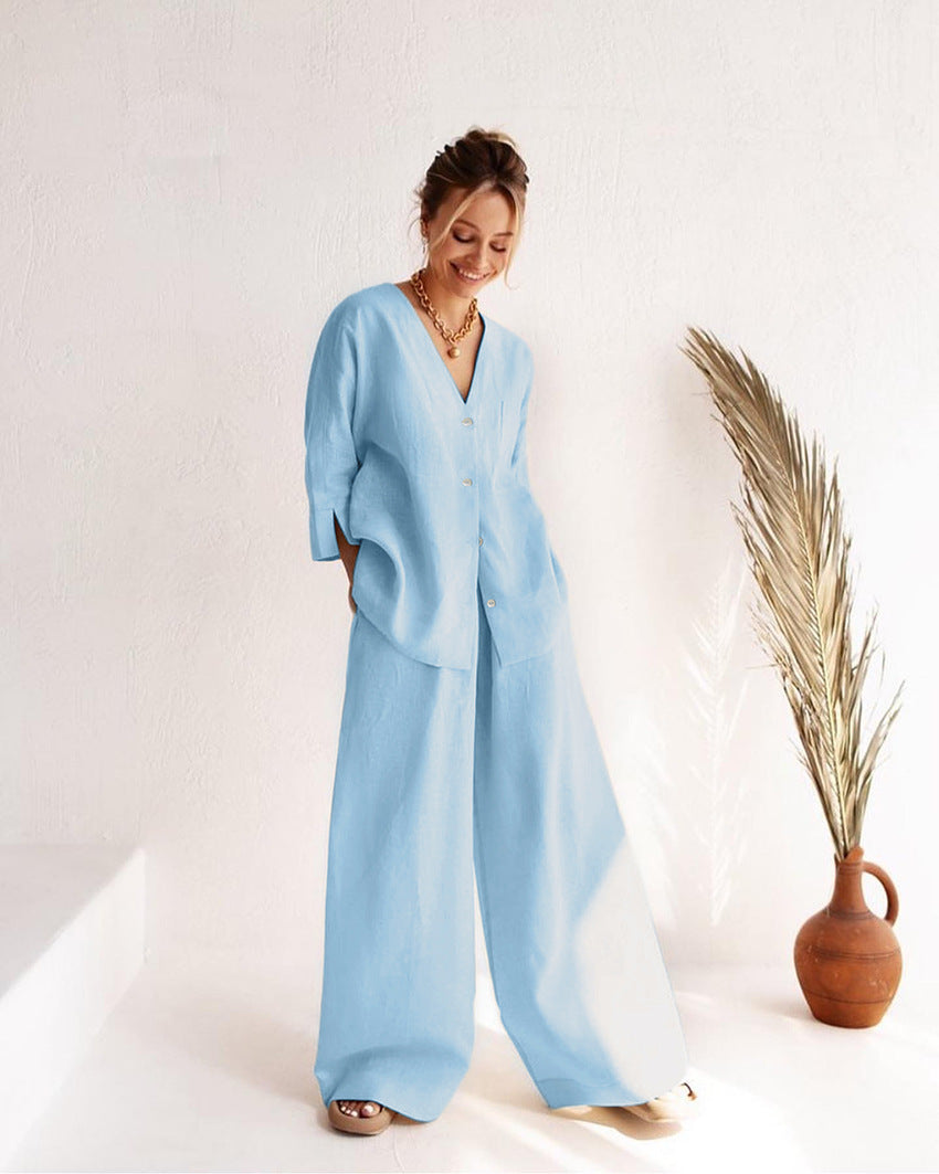 Loose cotton home clothing set