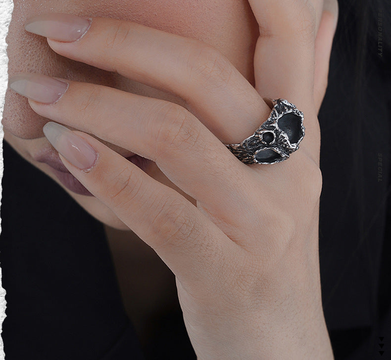 Rock open silver ring