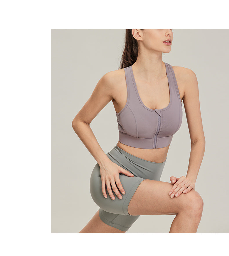 Front zipper sports yoga bra
