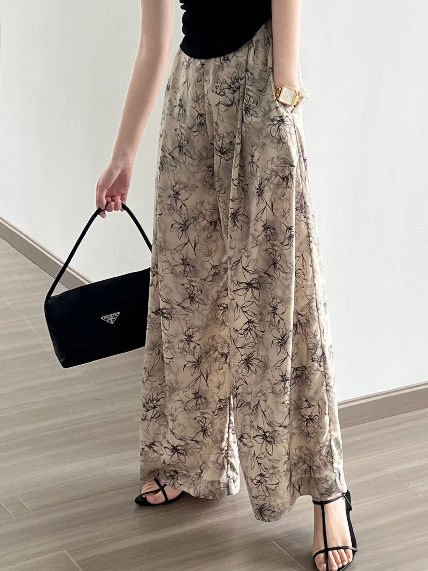 Ink printed wide leg pants