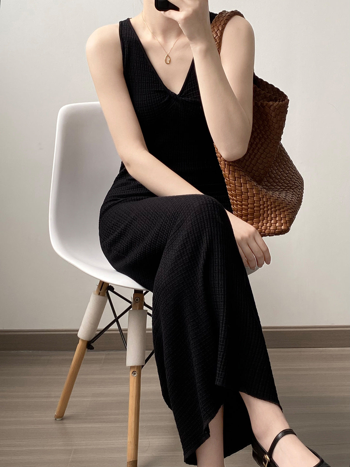 V-neck suspender dress