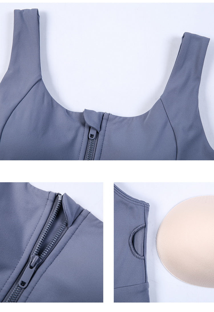 Front zipper sports yoga bra