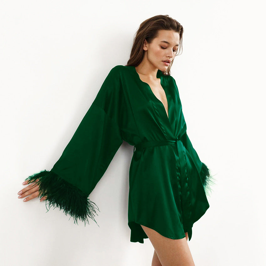 Ostrich feather cardigan bathrobe