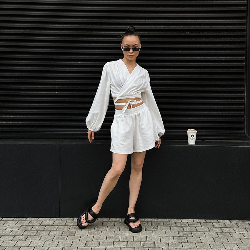 Cotton bubble sleeves shirt