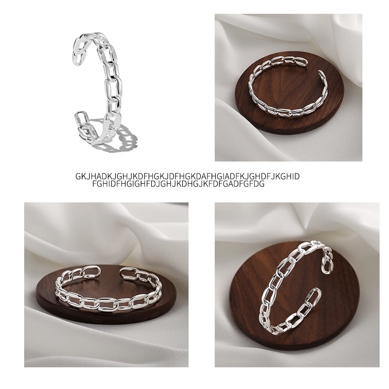 Heavy industry open silver bracelet