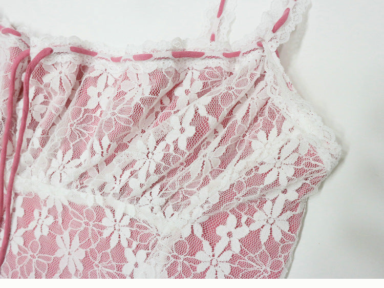 Lace suspender mid length skirt