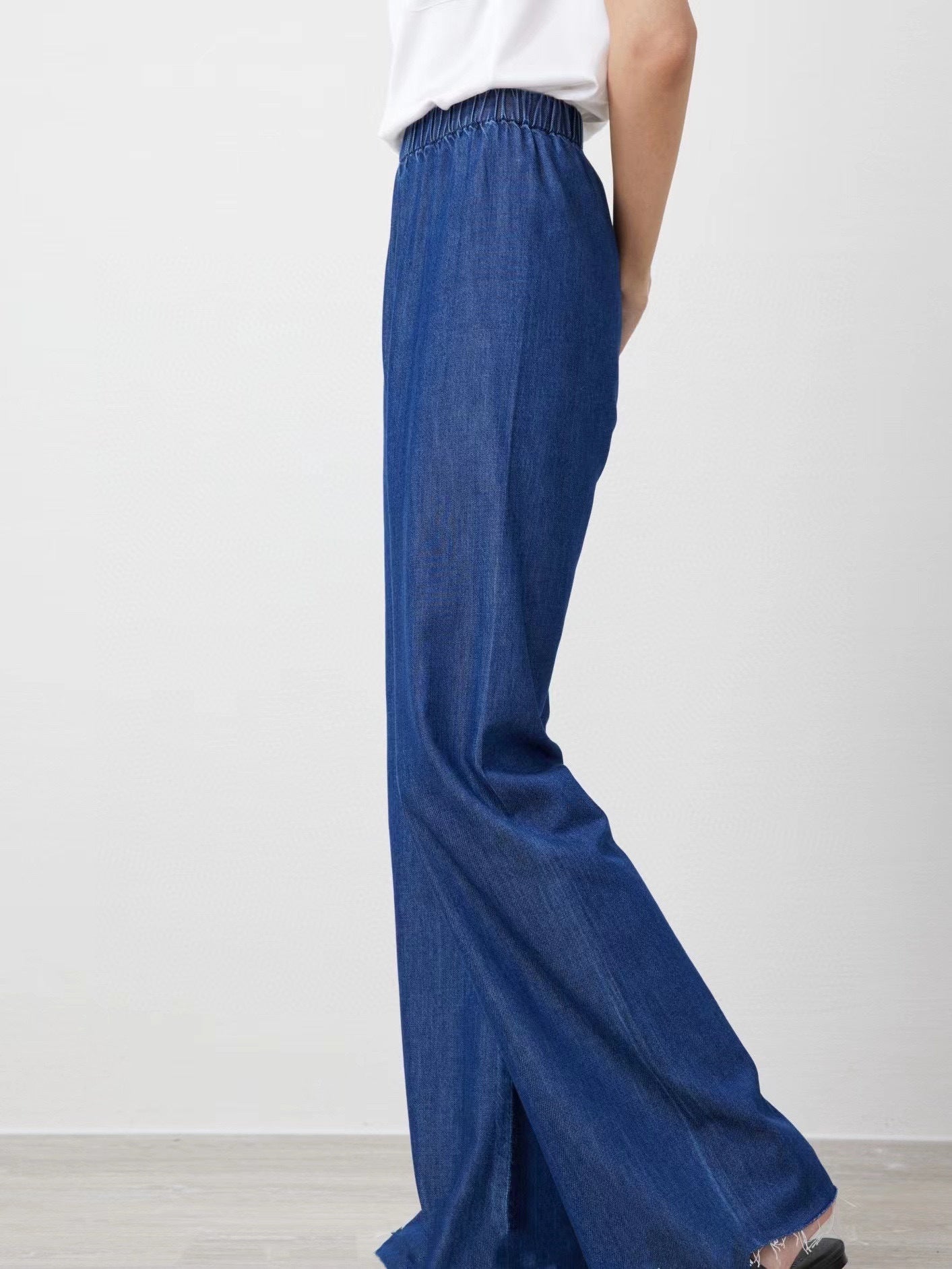 Sky silk cotton wide leg jeans