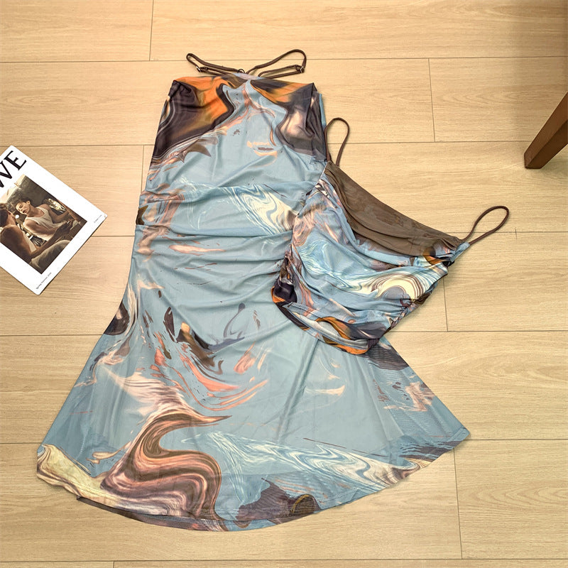 Printed suspender dress set