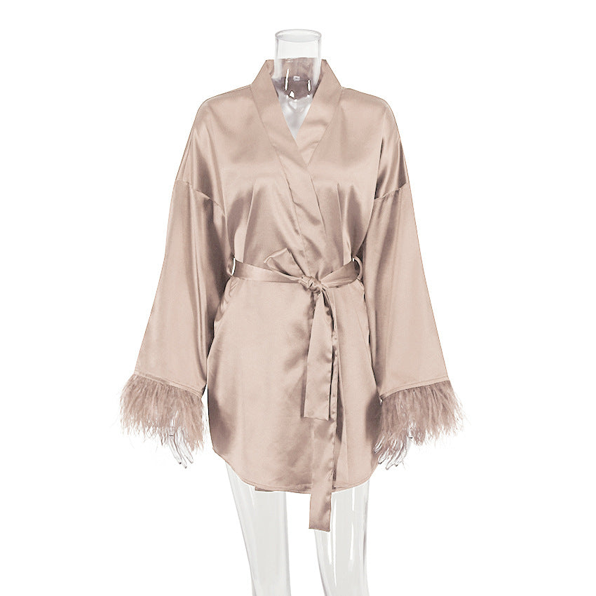 Ostrich feather cardigan bathrobe