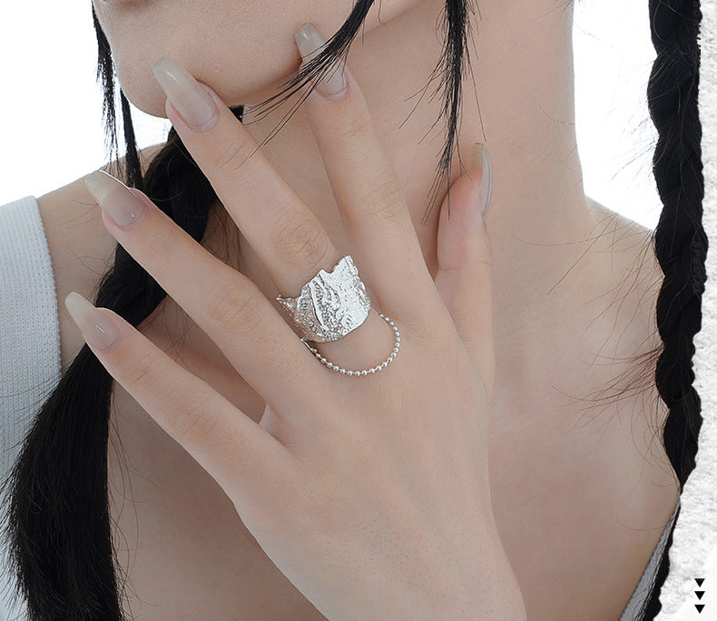 Texture opening silver ring
