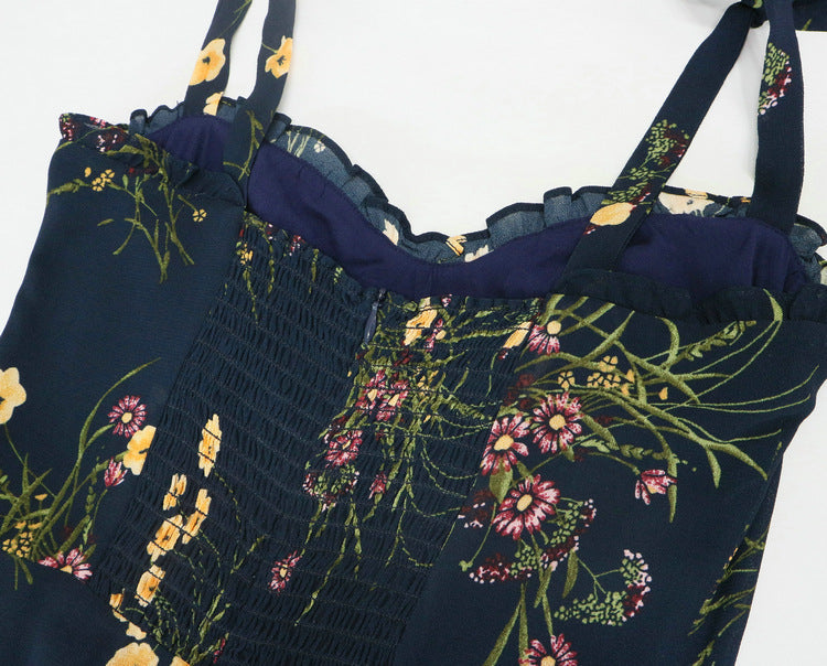 Printed slim suspender dress