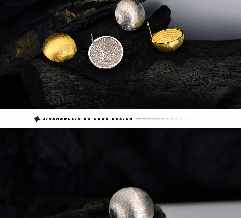 Small ball brushed silver earrings