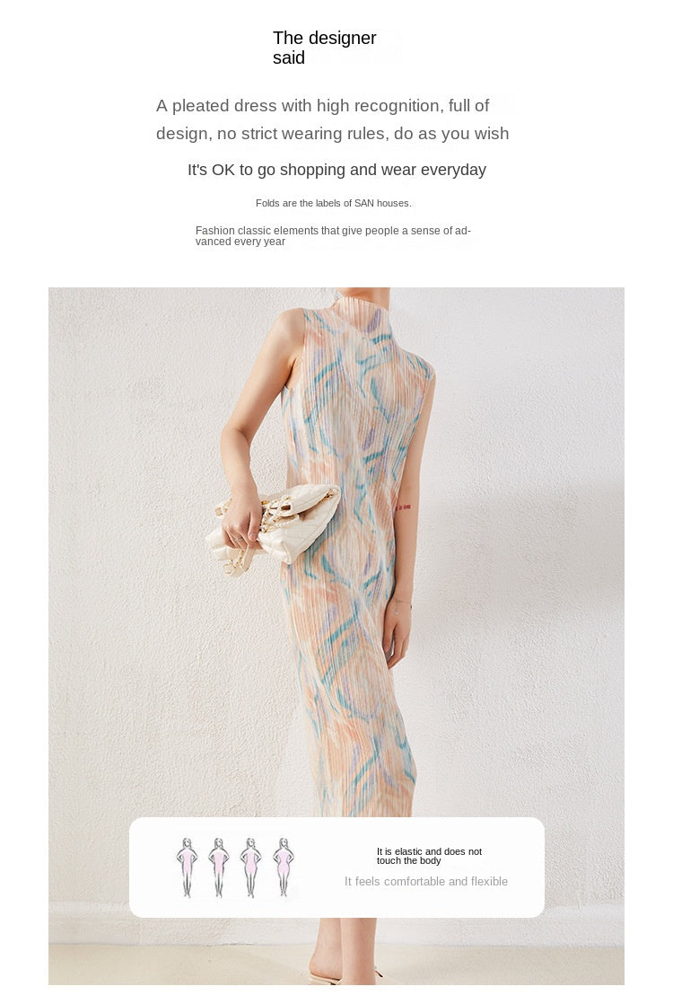 Printed pleated dress