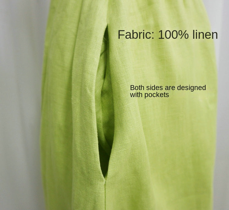 Suspender linen mid length dress