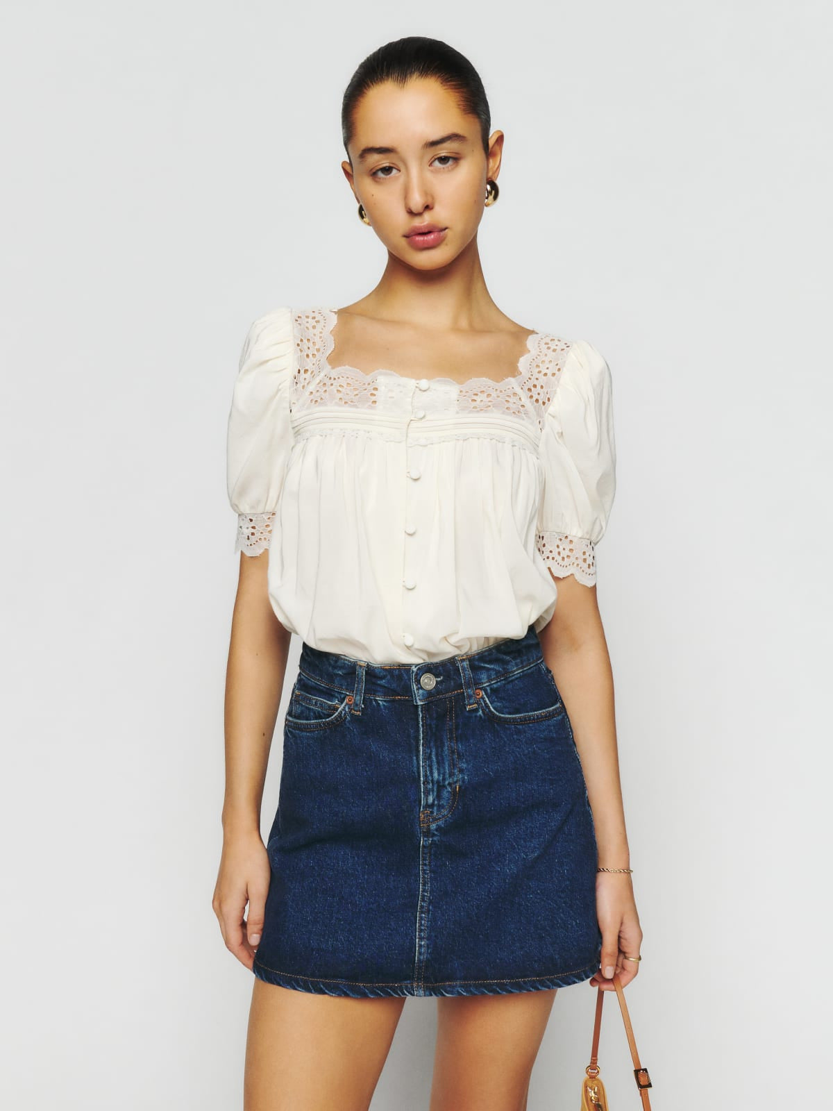 lace bubble short sleeved shirt