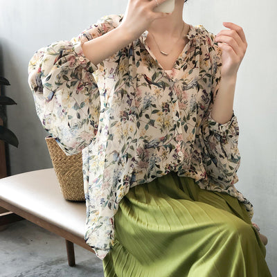 V-neck chiffon floral shirt