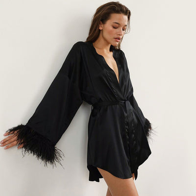 Ostrich feather cardigan bathrobe