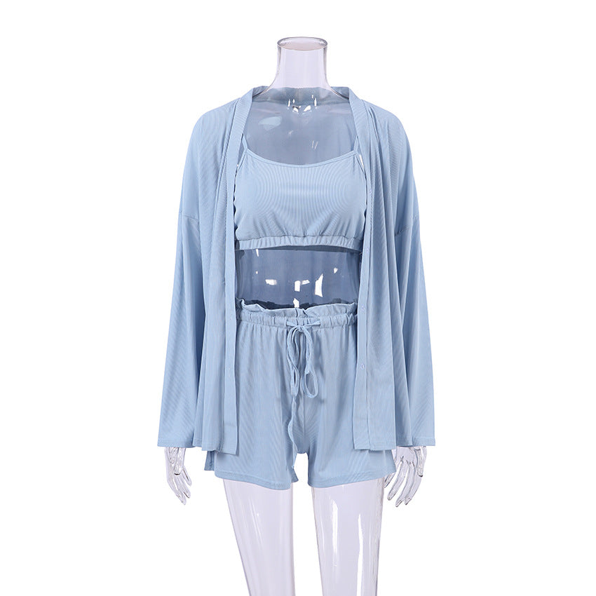 Ice silk rib pajamas suit