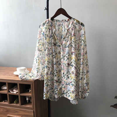 V-neck chiffon floral shirt