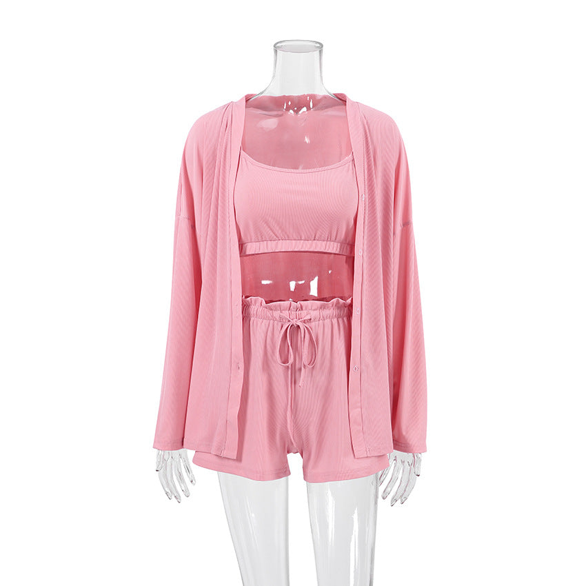 Ice silk rib pajamas suit