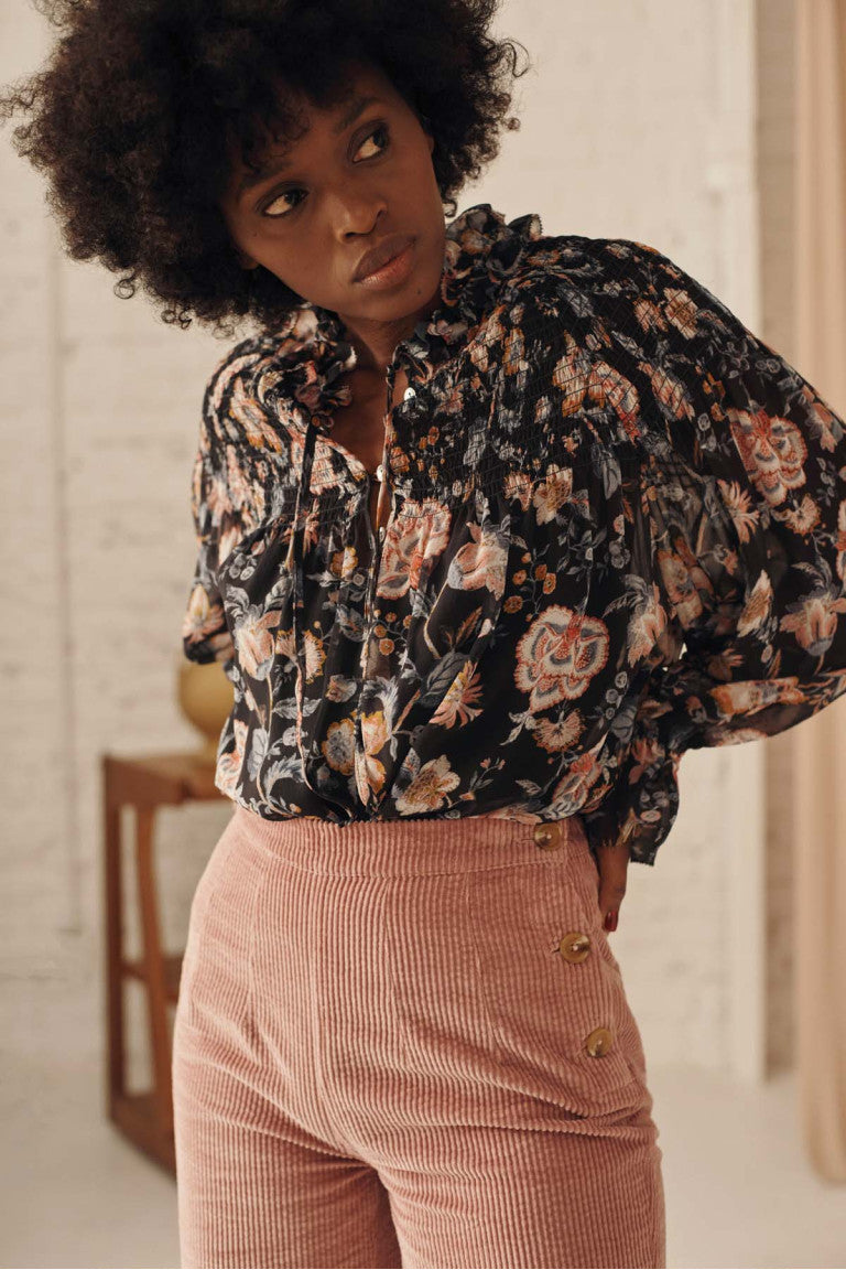 Floral long sleeved chiffon shirt