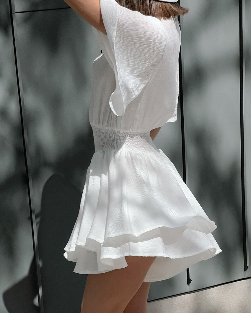 Waist up slim white dress