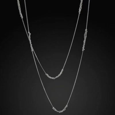 Knitted long chain silver necklace