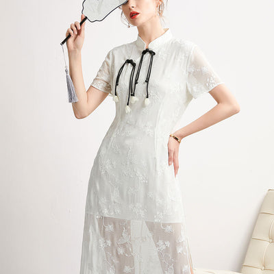 Mulberry silk embroidered dress