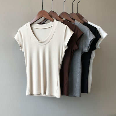 Elastic u-neck t-shirt top