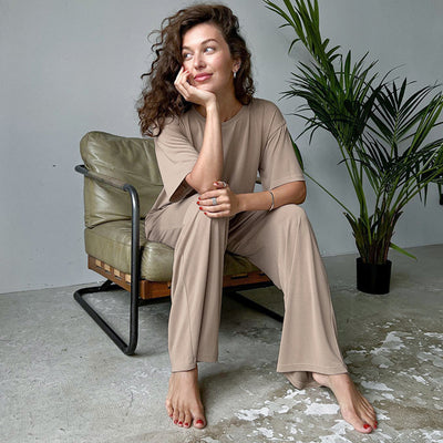 Knit cotton silk nightgown set