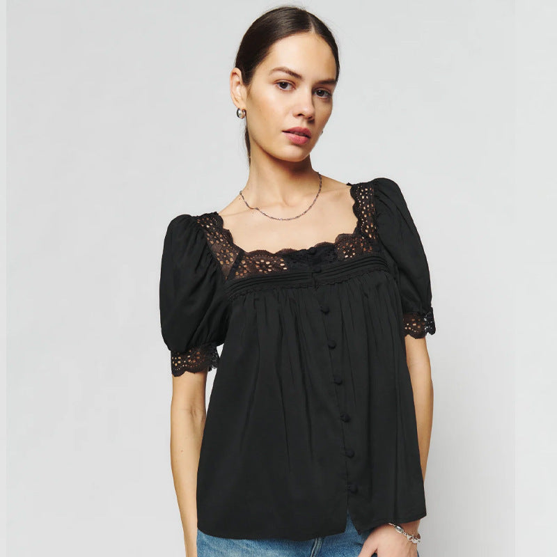 lace bubble short sleeved shirt