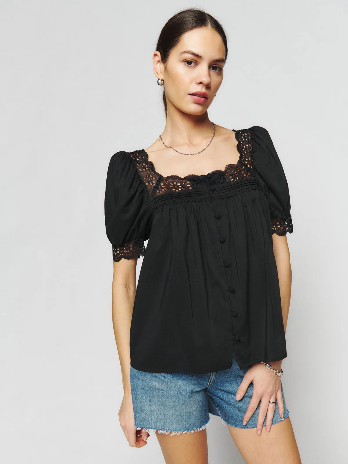 lace bubble short sleeved shirt