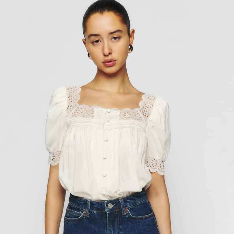 lace bubble short sleeved shirt