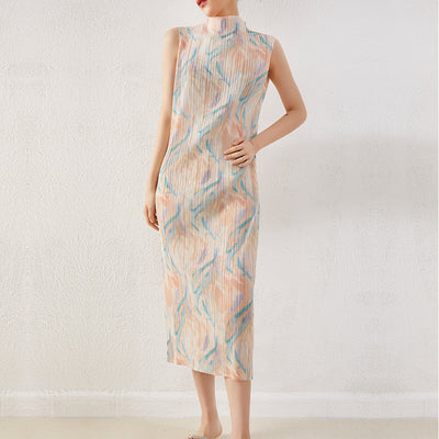 Printed pleated dress