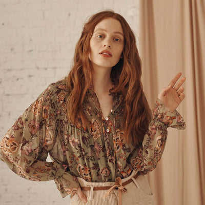 Floral long sleeved chiffon shirt