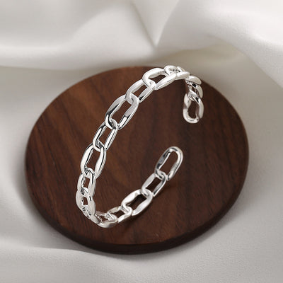 Heavy industry open silver bracelet